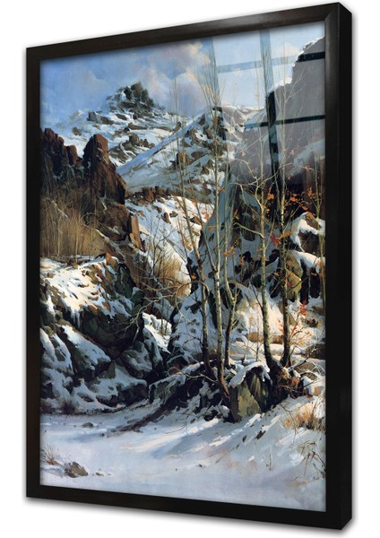 Karlar Altında Kalmış Dağlık Çerçeveli Cam Tablo