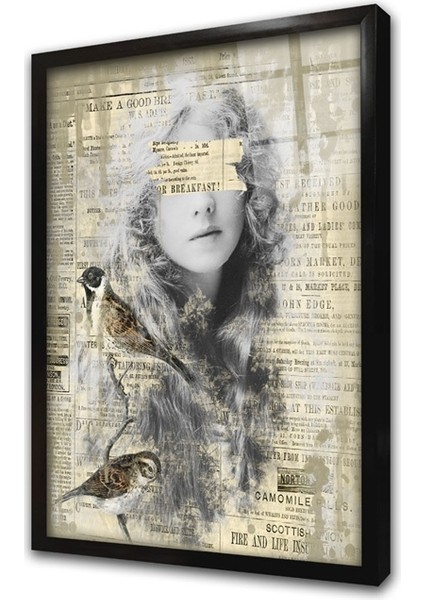 Kolaj Portre Çerçeveli Cam Tablo