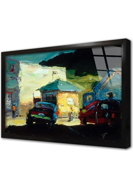 Mavi Araba Çerçeveli Cam Tablo