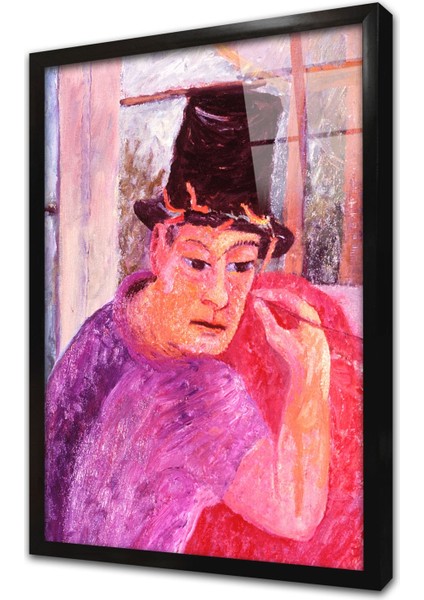 Pembe Kıyafetli Adam Çerçeveli Cam Tablo