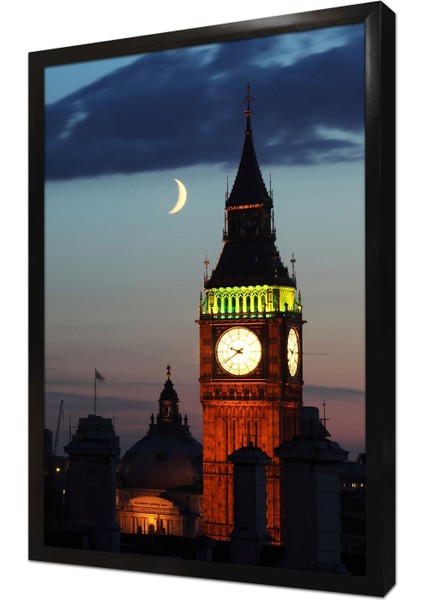 Londra Saat Kulesi Gece Çerçeveli Mdf Tablo