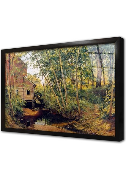 Küçük Gölet ve Kulübe Çerçeveli Cam Tablo