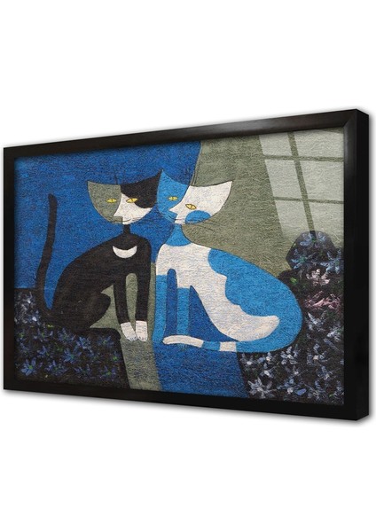 Kediler Çerçeveli Cam Tablo