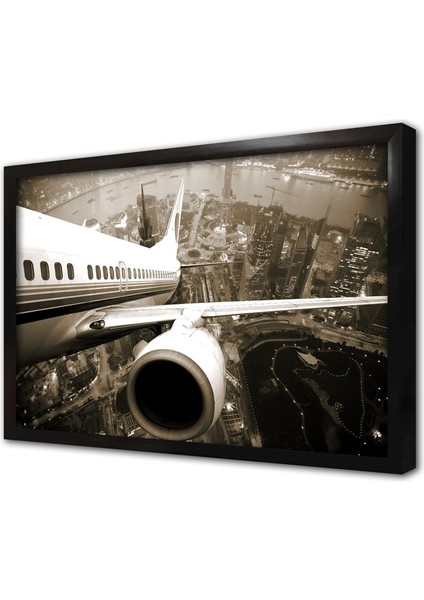 Kalkış Yapan Uçak Çerçeveli Mdf Tablo