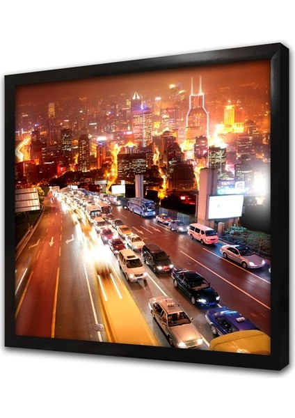 New York Gece Çerçeveli Mdf Tablo