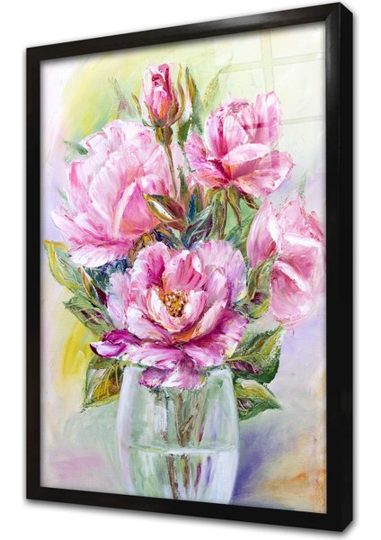 Vazoda Çiçekler Çerçeveli Cam Tablo