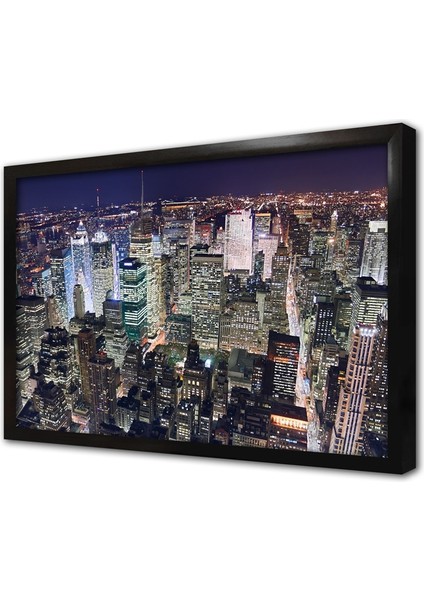 New York Gece Çerçeveli Mdf Tablo