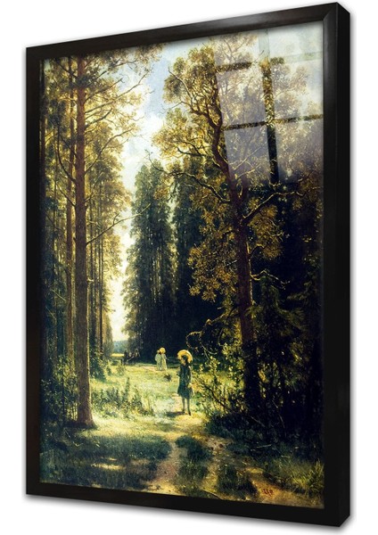 Ormanda Dolaşan Insanlar Çerçeveli Cam Tablo