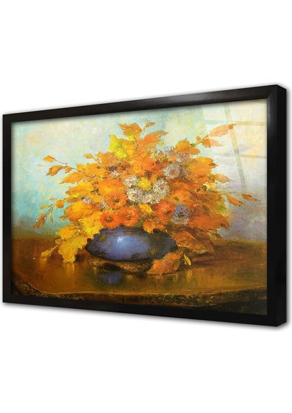 Vazoda Çiçekler Çerçeveli Cam Tablo