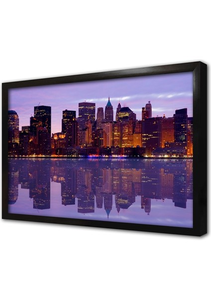 New York Gece Çerçeveli Mdf Tablo
