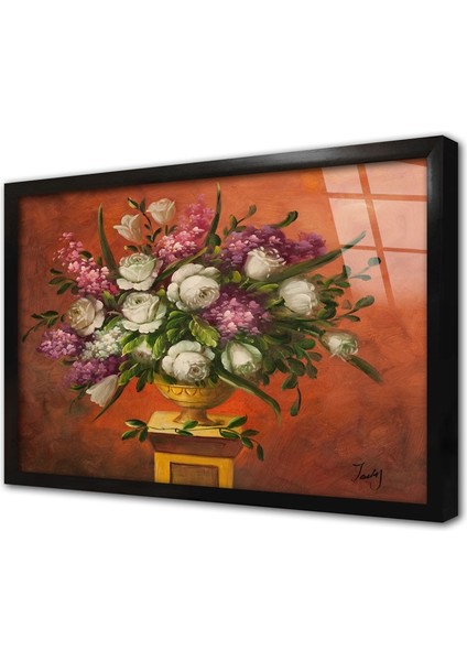 Vazoda Güller Çerçeveli Cam Tablo
