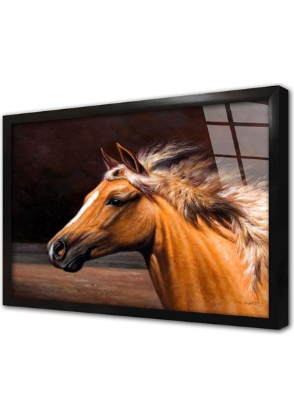 Kahverengi At Çerçeveli Cam Tablo