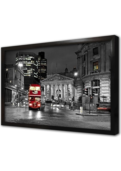 Londra Kırmızı Otobüs Çerçeveli Mdf Tablo