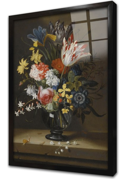 Vazoda Çiçekler Çerçeveli Cam Tablo