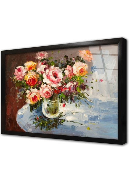 Vazoda Güller Çerçeveli Cam Tablo