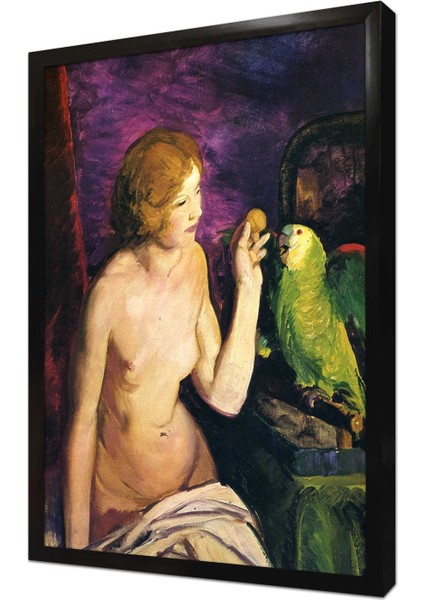Nude Girl And Parrot Çerçeveli Mdf Tablo
