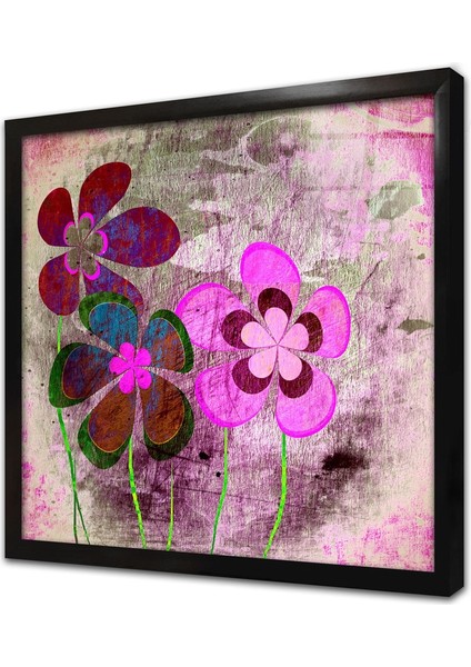 Soyut Çiçek Çerçeveli Cam Tablo
