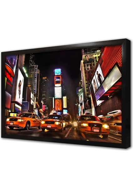 New York Gece Çerçeveli Mdf Tablo