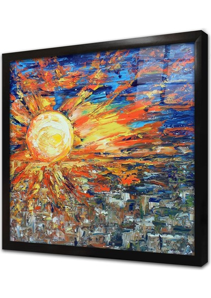 Soyut Resim Çerçeveli Cam Tablo