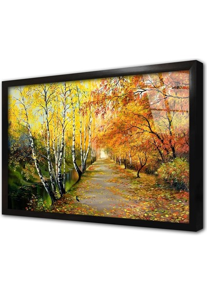 Sonbaharda Ağaçlar Çerçeveli Cam Tablo