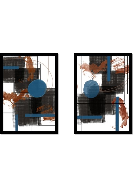 Mavi Siyah Soyut Ikili Set Çerçeveli Mdf Tablo