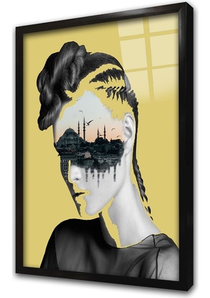 Istanbul Kadın Manipülasyon Sarı Çerçeveli Cam Tablo