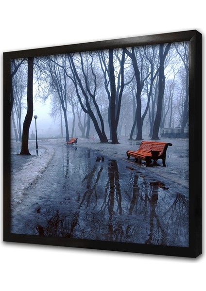 Kar Yağışıyla Buz Tutmuş Park Çerçeveli Mdf Tablo