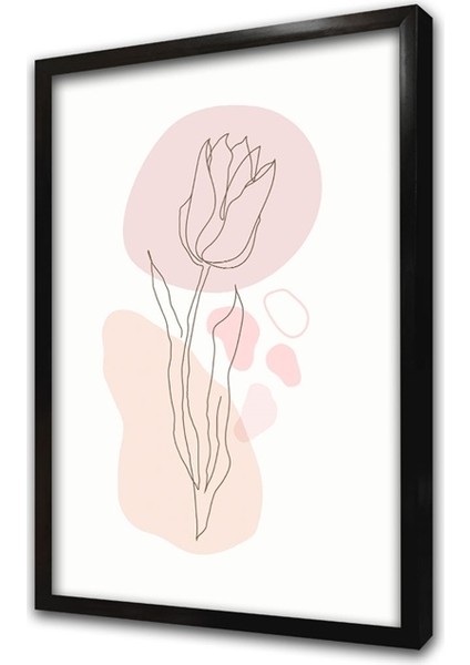 Line Art Çiçekler Üçlü Set Çerçeveli Mdf Tablo