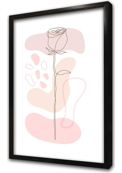 Line Art Çiçekler Üçlü Set Çerçeveli Mdf Tablo