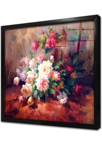 Vazoda Çiçekler Çerçeveli Cam Tablo