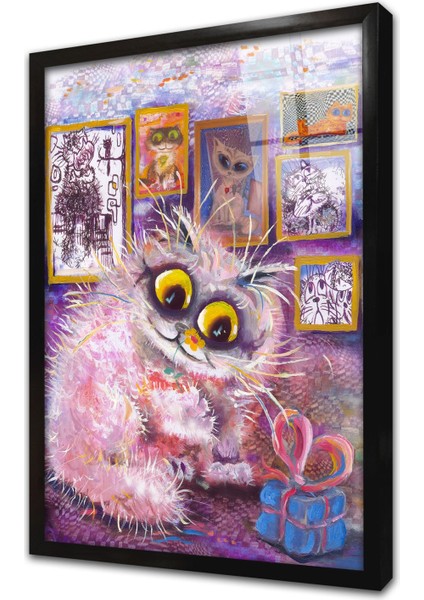 Sevimli Kedi Çerçeveli Cam Tablo