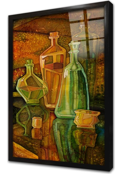 Şişeler Çerçeveli Cam Tablo