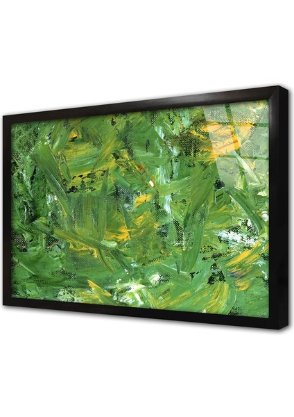 Yeşil ve Sarı Soyut Çerçeveli Cam Tablo