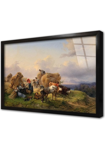Tepelerde Ekin Biçme Çerçeveli Cam Tablo