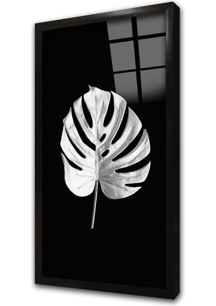 Siyah Gümüş Yaprak Çerçeveli Cam Tablo