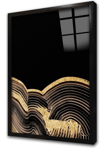 Siyah Altın Soyut Iv Çerçeveli Cam Tablo