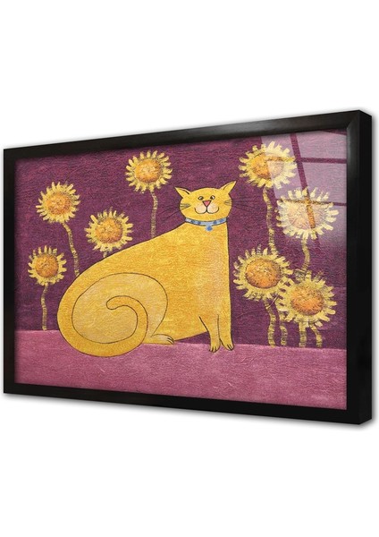 Sarı Kedi Çerçeveli Cam Tablo
