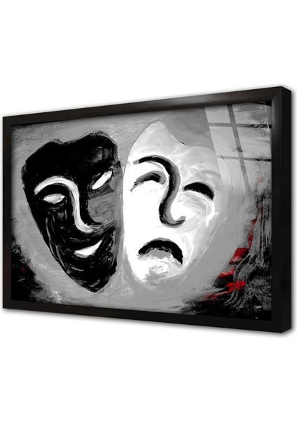 Siyah ve Beyaz Maske Çerçeveli Cam Tablo