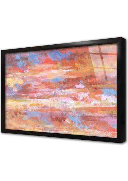Turuncu ve Mavi Soyut Çerçeveli Cam Tablo