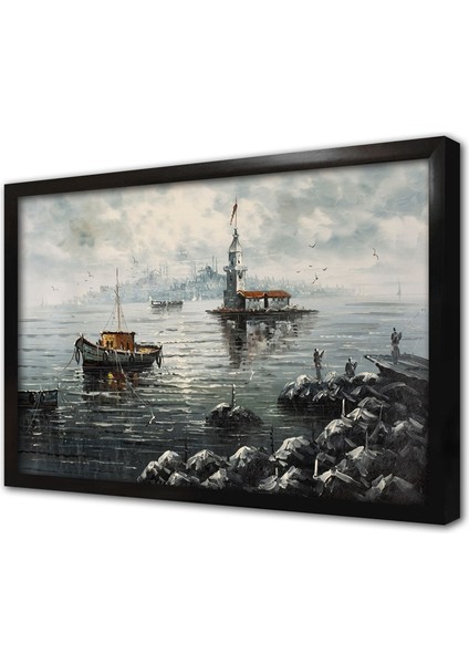 Istanbul Yağmur Yağışlı Kız Kulesi Çerçeveli Mdf Tablo