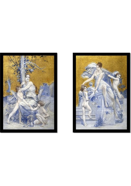 Tanrıça ve Melekler Ikili Set Çerçeveli Cam Tablo