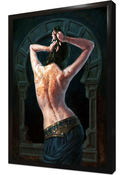 Sırtı Dönük Dövmeli Kadın Çerçeveli Mdf Tablo