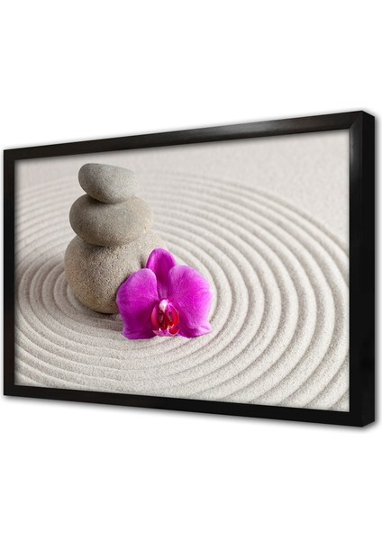 Spa Taşları ve Orkide Çerçeveli Mdf Tablo