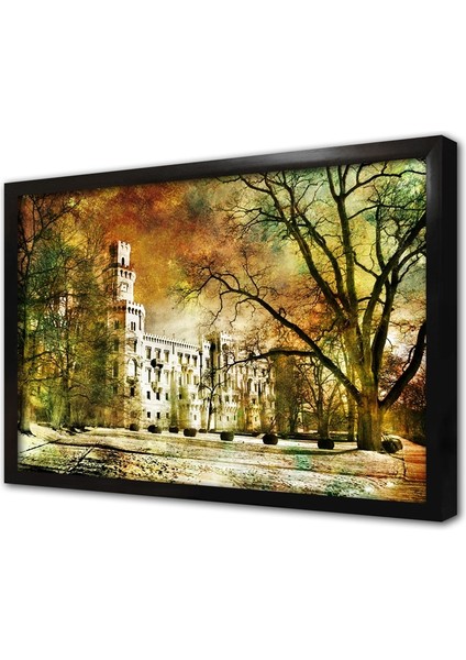 Yemyeşil Ağaçlar Içerisinde Şato Çerçeveli Mdf Tablo