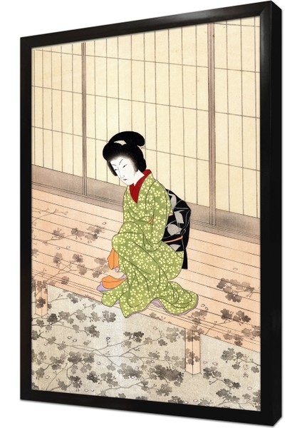 Oturan Japon Kadın Çerçeveli Mdf Tablo
