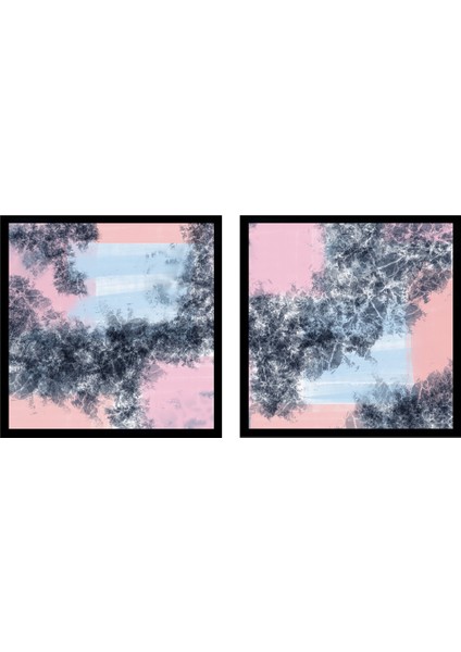 Pembe Gri Soyut Ikili Set Çerçeveli Mdf Tablo