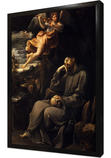 Uyuyan Peder ve Keman Çalan Meleği Çerçeveli Mdf Tablo