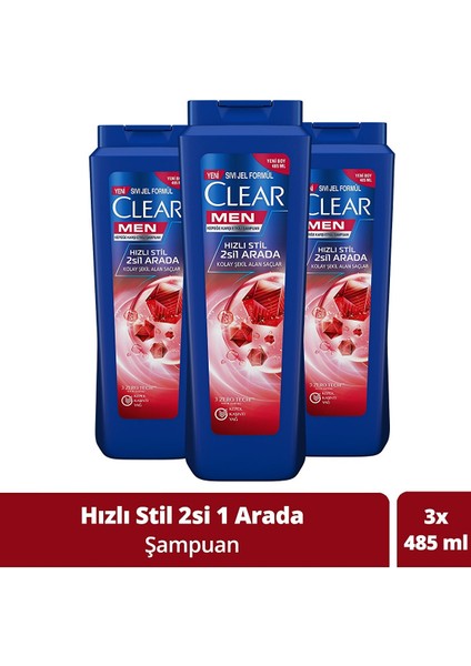 Kepeğe Karşı Etkili Şampuan Hızlı Stil 2'si 1 Arada 485 ml x 3 Adet
