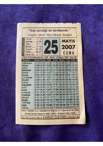 21 Mayıs 2007 Takvim Yaprağı Nostalji Koleksiyonluk Takvim Yaprağı