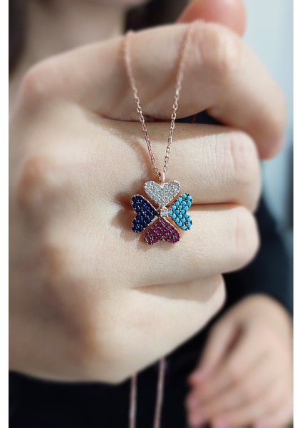 Yonca Tasarım Mix Taşlı Rose Kaplama 925 Ayar Gümüş Kadın Kolye fiyatları